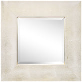 Gold on White Metallic Shagreen Leather Framed Beveled Mirror